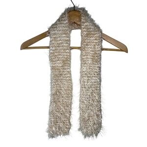 Knit BOHO Scarf Neutral Cream Y2K‎ Beige Soft Textured Neck Warmer Accessory
